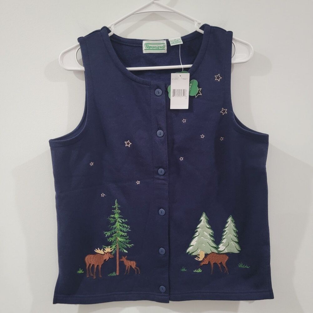 Womens Sweater Vest Size Small‎ Ugly Christmas Button Up Moose Cabincore